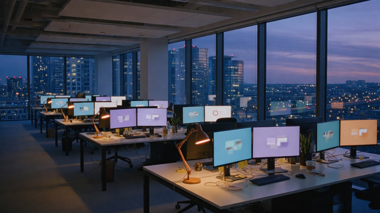 Empty office at dusk